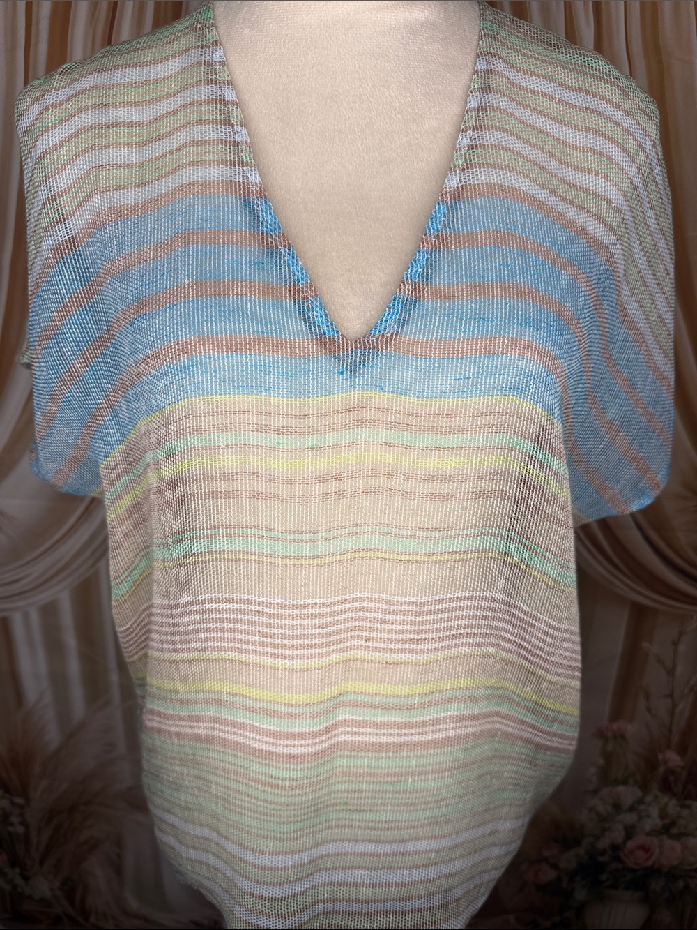 W by Worth Pastel Striped V-Neck Blouse